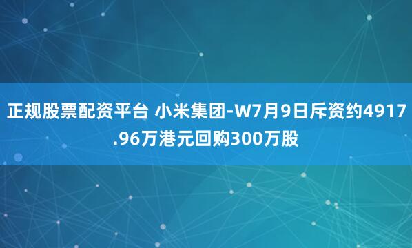 正规股票配资平台 小米集团-W7月9日斥资约4917.96万港元回购300万股